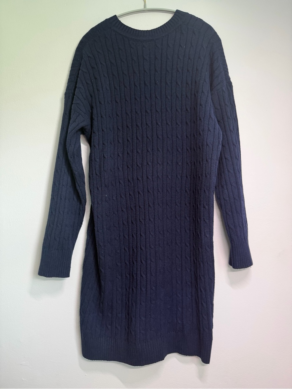 Gap CashSoft Navy Cable Knit Sweater Dress Size L Fall Mini Dress - Picture 4 of 9